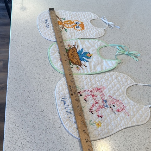 Vintage Cross Stitch Embroidered Baby Little Lamb Wise Owl baby blue bird set 3 - Picture 7 of 8